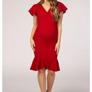 Red maternity ruffle dress